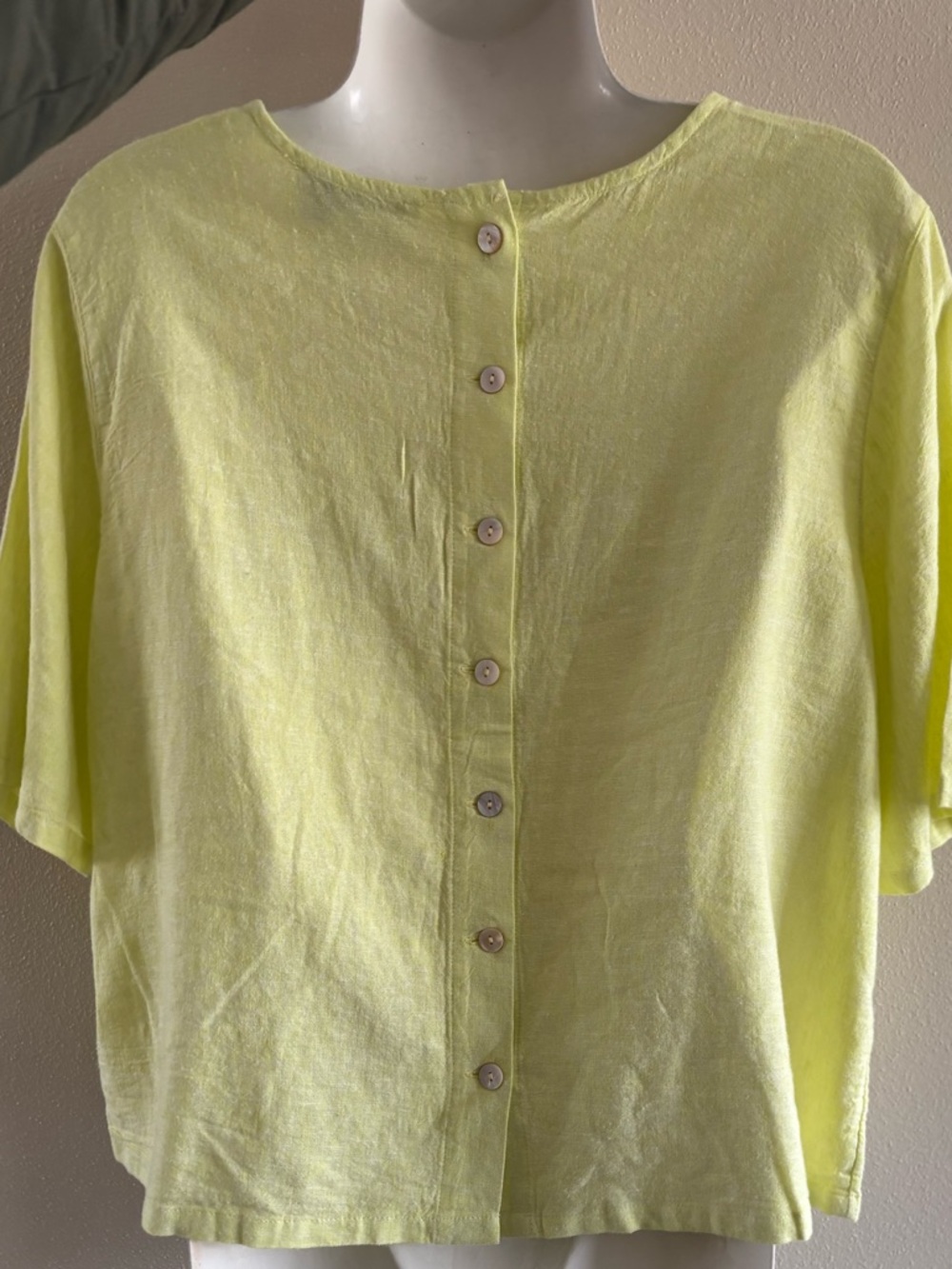 C&C California Yellow Linen Blend Boxy Cropped Oversized Top Button Back Size M - Picture 1 of 7